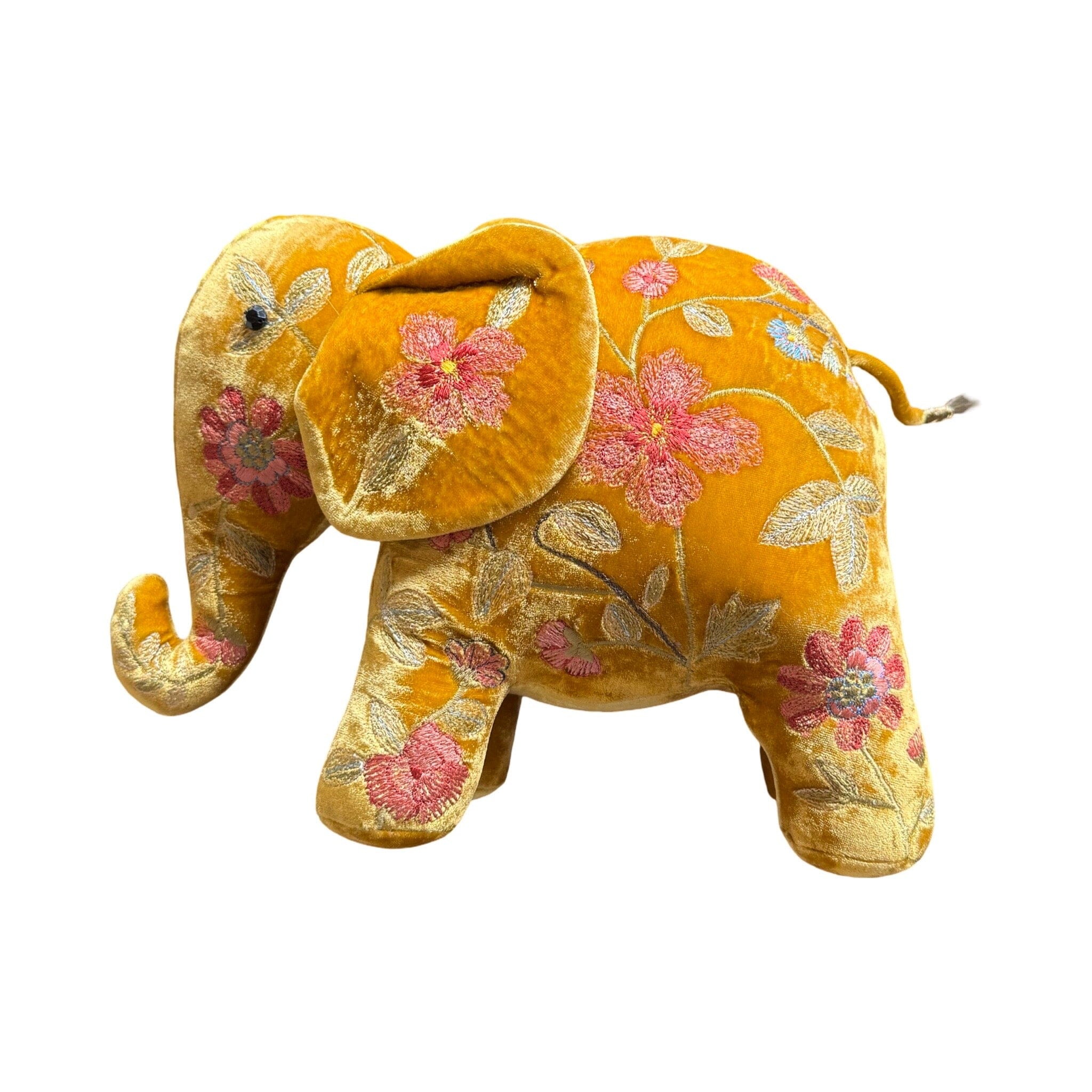 MEGAN Hand Embroidered Silk Velvet Antique Gold Elephant Objet d'Art Anke Drechsel 