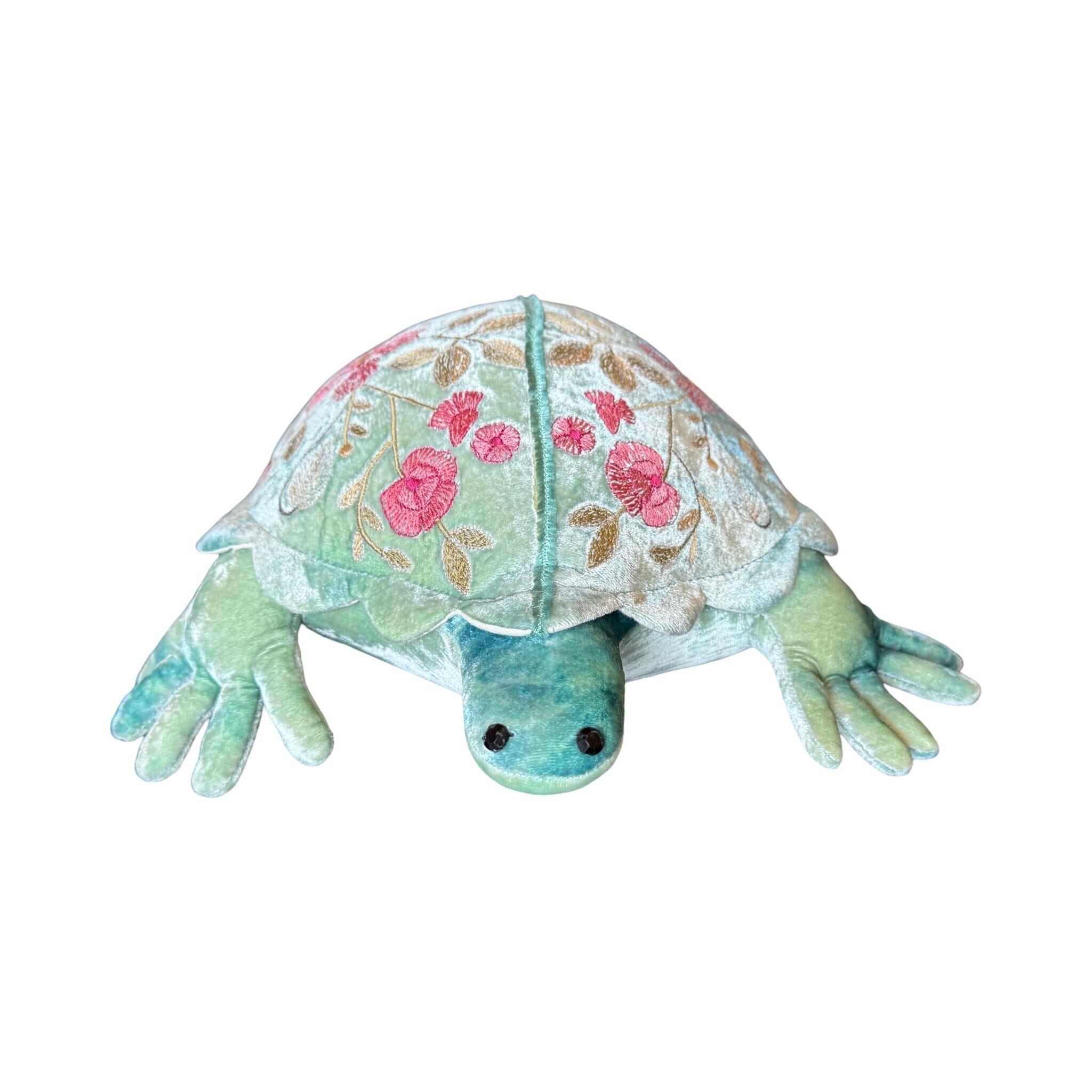 MEGAN Hand Embroidered Silk Velvet Shaded Lagoon Medium Turtle Objet d'Art Anke Drechsel 