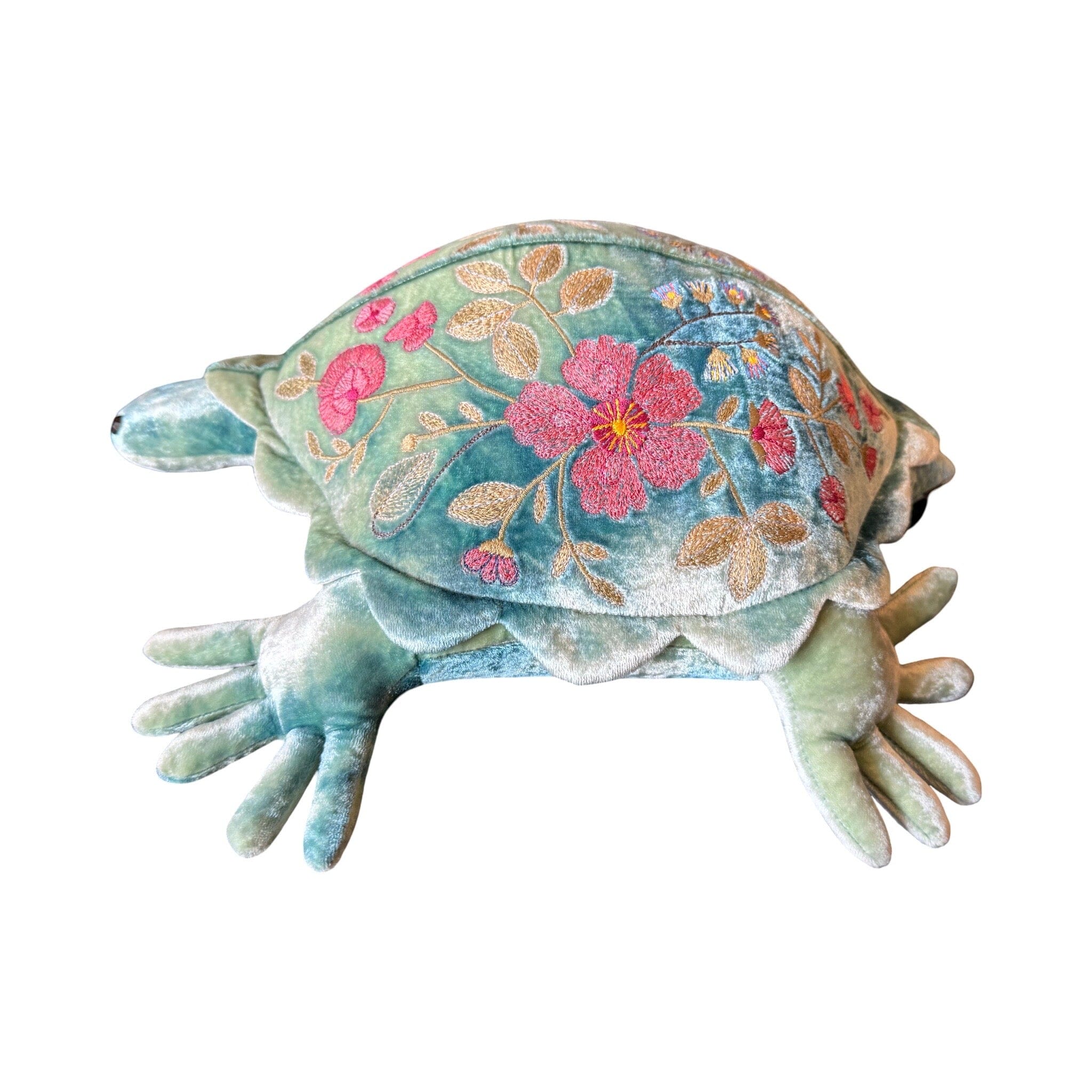 MEGAN Hand Embroidered Silk Velvet Shaded Lagoon Medium Turtle – B