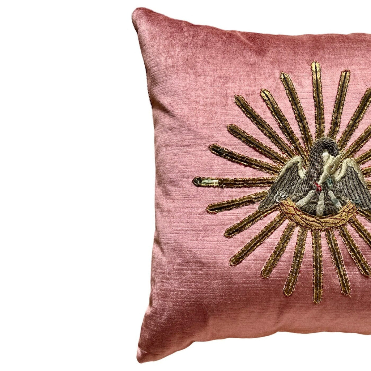 Mid 19th C. Ecclesiastic Metallic Silver and Gold Embroidery (#A040424 | 19x 19") New Pillows B. Viz Design 