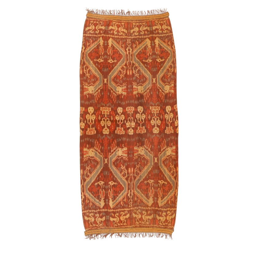 Mid 20th C. Indonesian Sumba Cotton Ikat Hinggi (#10364 | 7'8" x 3'5") Vintage Textile Live Auctioneers 