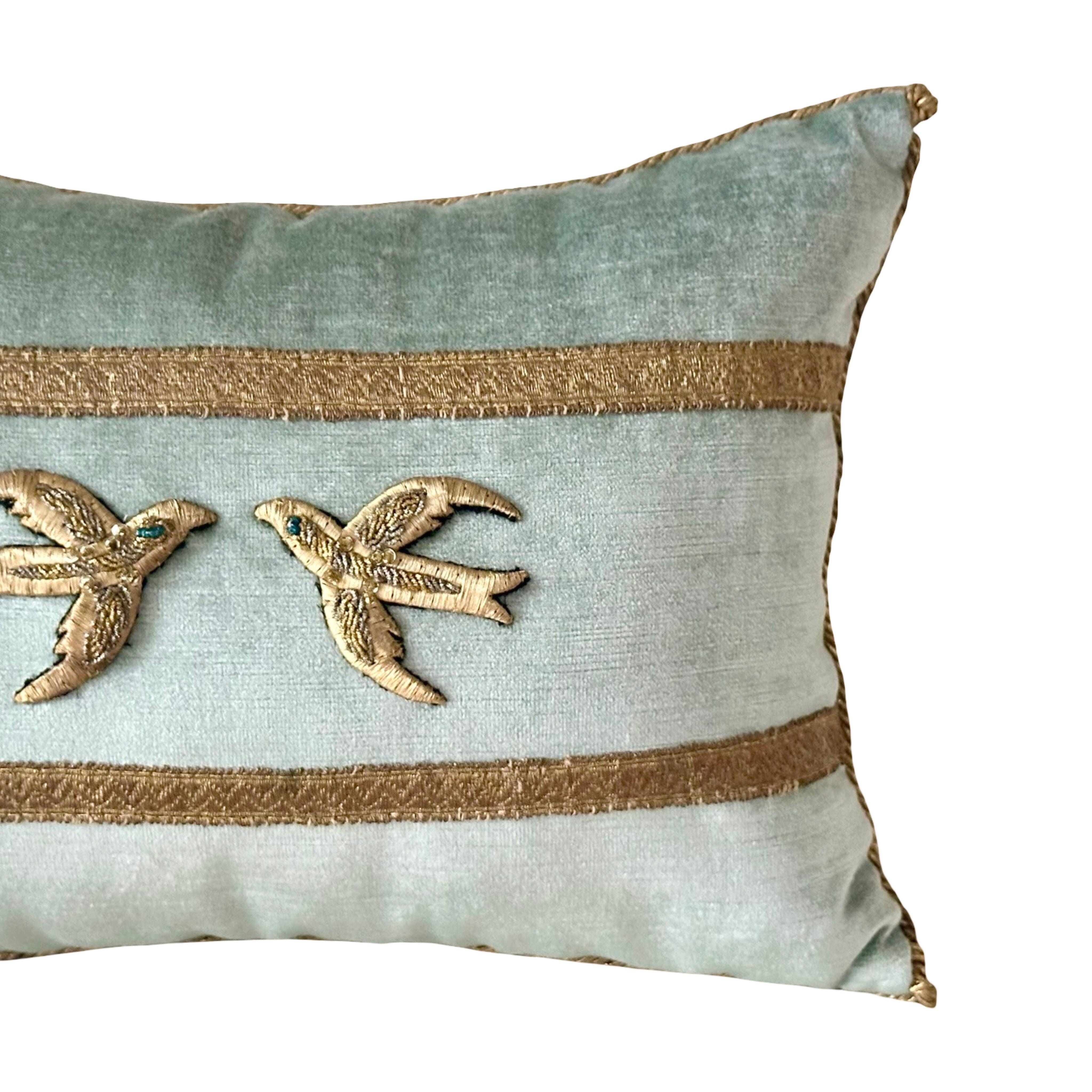 Mid 20th C. Raised Gold Metallic Embroidery (#E042225A&B | 11.5 x 16") New Pillows B. Viz Design 