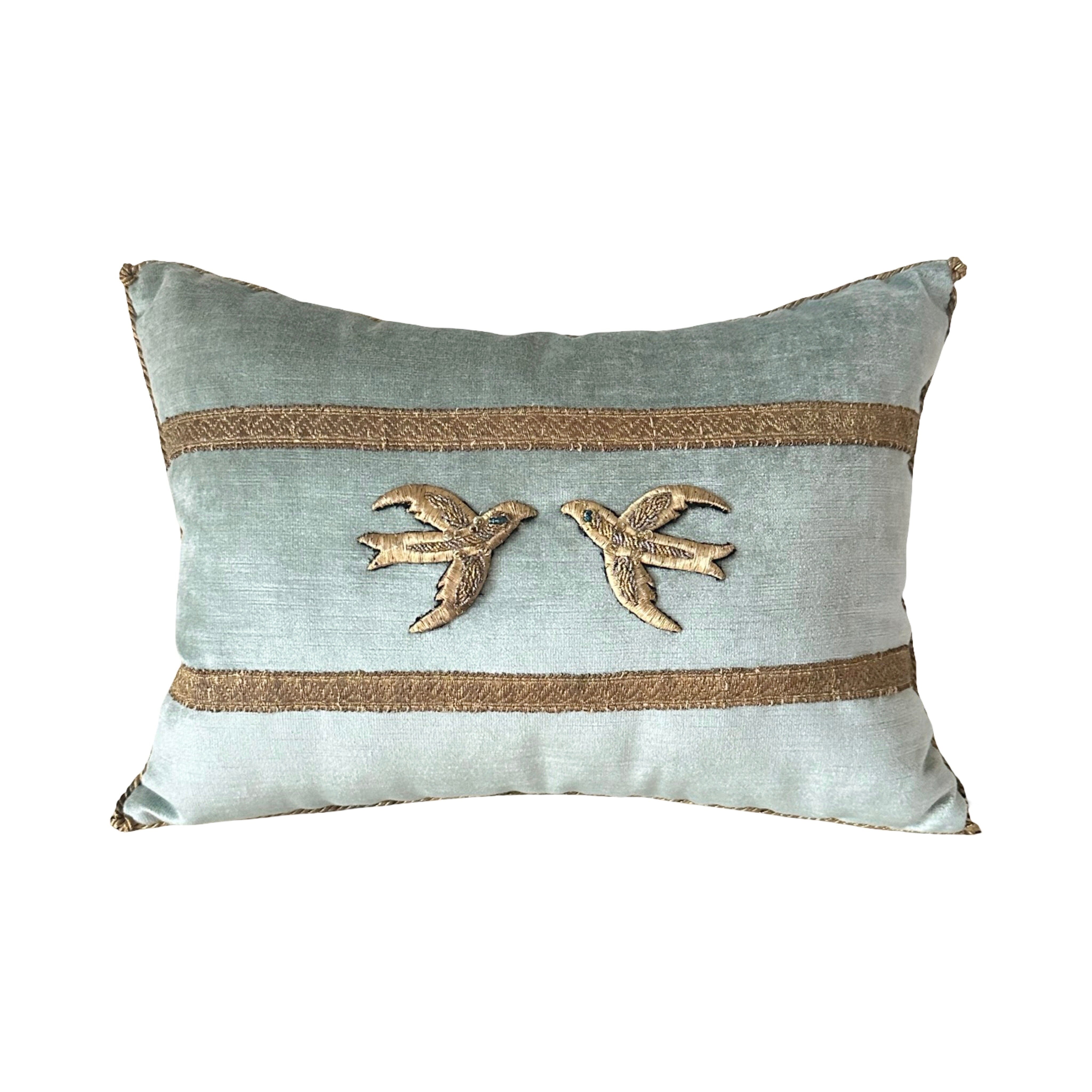 Mid 20th C. Raised Gold Metallic Embroidery (#E042225A&B | 11.5 x 16") New Pillows B. Viz Design 