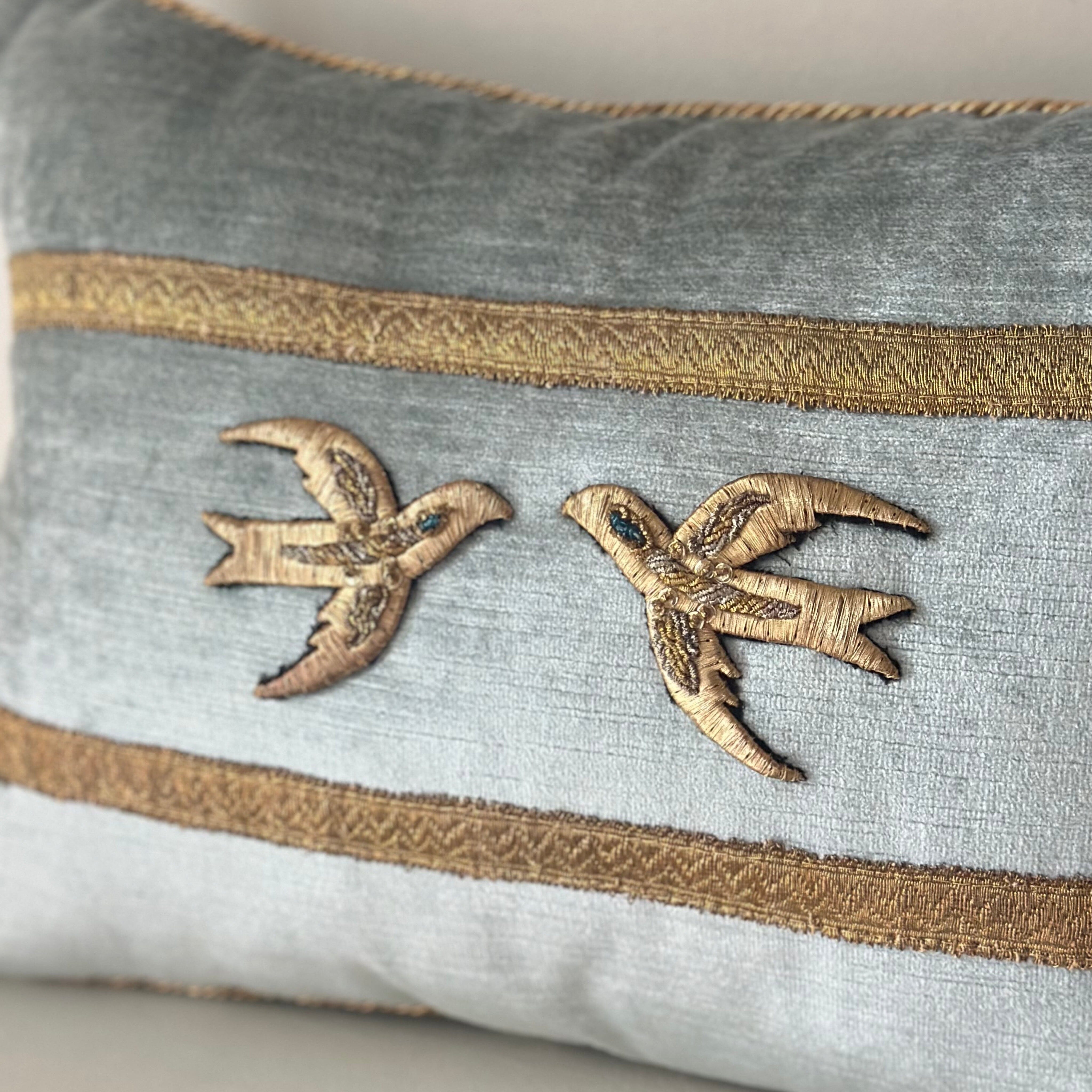 Mid 20th C. Raised Gold Metallic Embroidery (#E042225A&B | 11.5 x 16") New Pillows B. Viz Design 