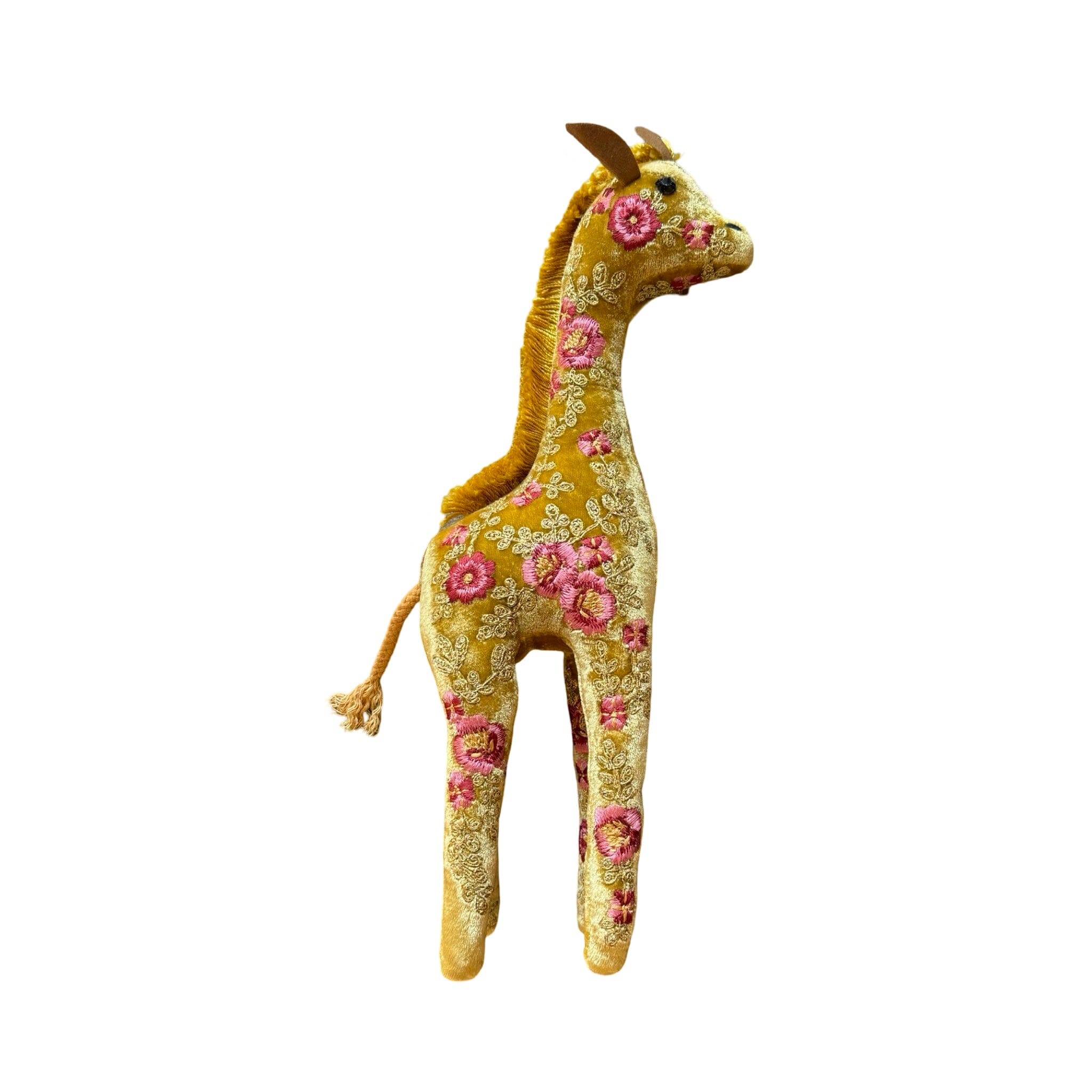 MIRANDA Hand Embroidered Silk Velvet Antiqued Gold Giraffe Objet d'Art Anke Drechsel 