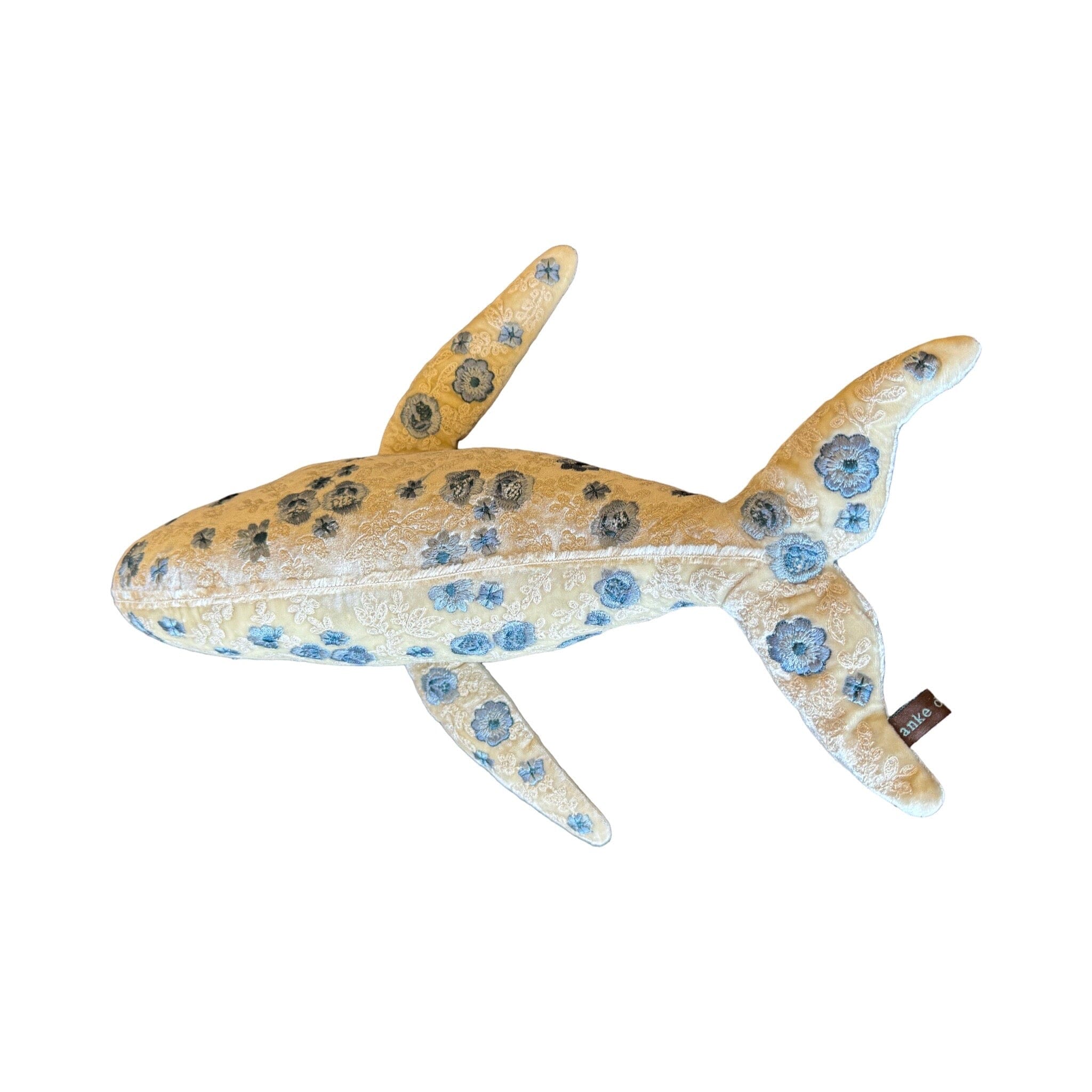 MIRANDA Hand Embroidered Silk Velvet Sea Blue Whale Objet d'Art Anke Drechsel 