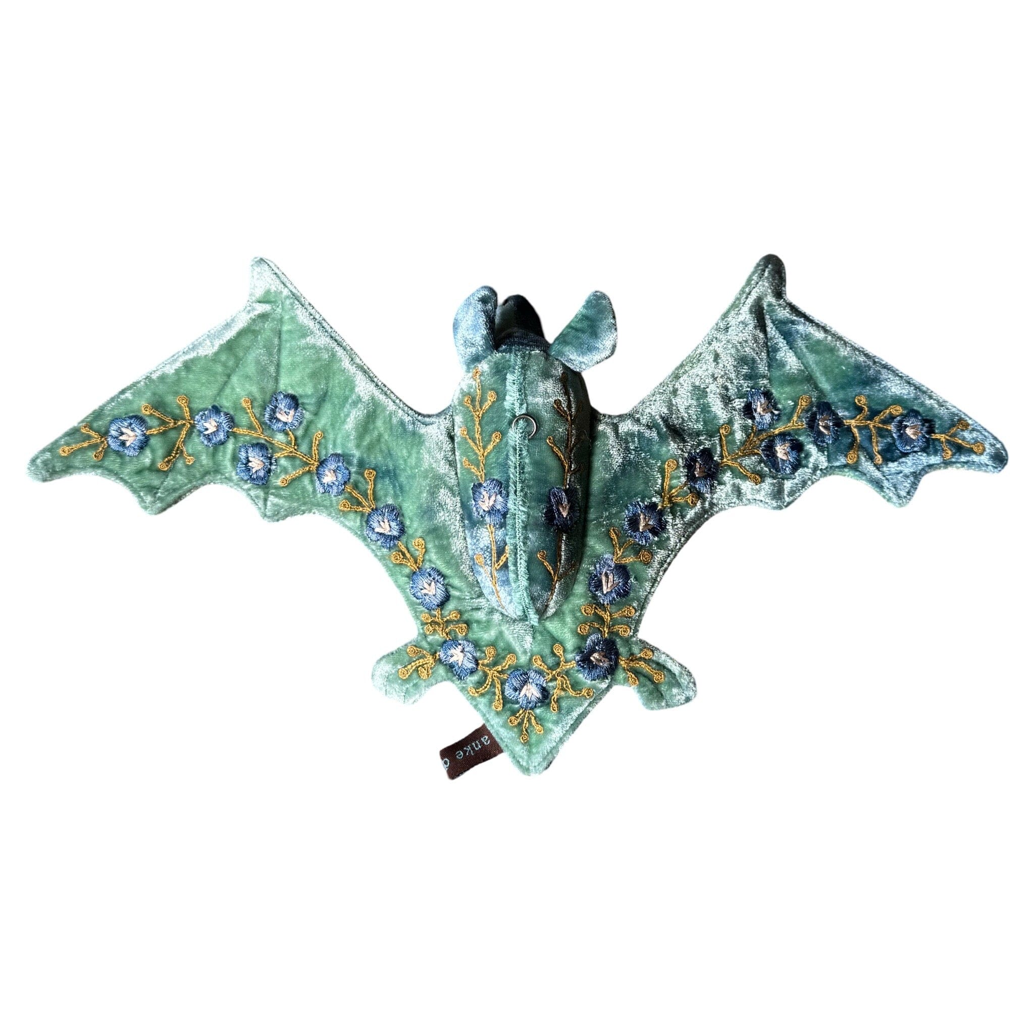MISHA Hand Embroidered Silk Velvet Bat Objet d'Art Anke Drechsel Shaded Lagoon 