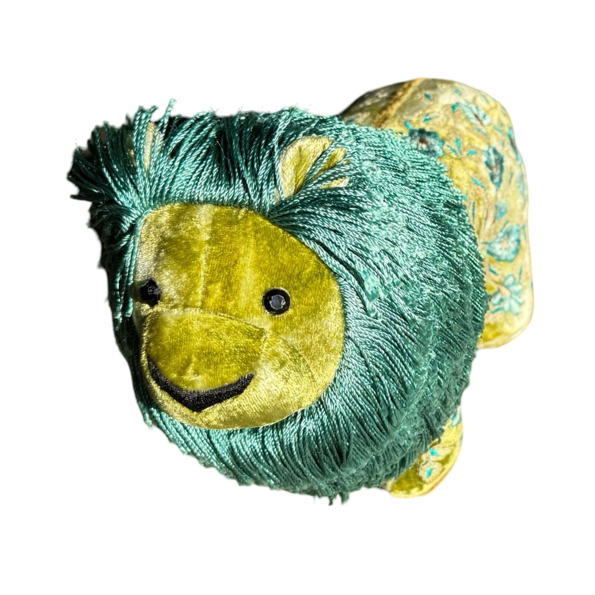 MOIRA Hand Embroidered on Silk Velvet Shaded Mint Lion Objet d'Art Anke Drechsel 