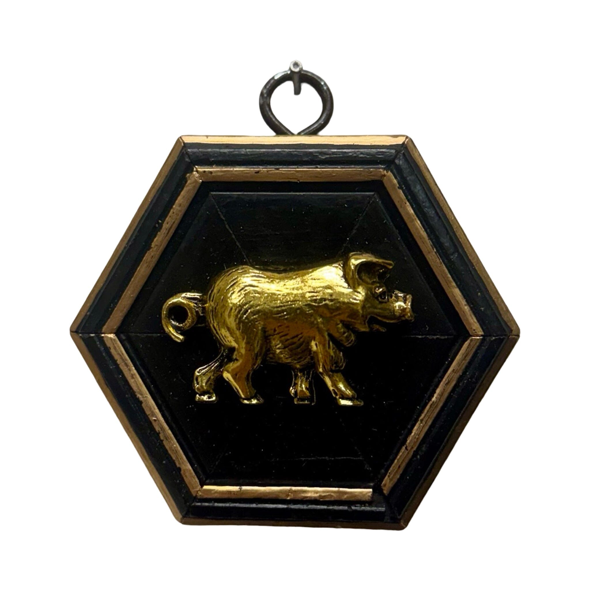 Painted Hexagon Frame with Pig (#10783 | 3 1/4" x 1") Objet d'Art Museum Bees 