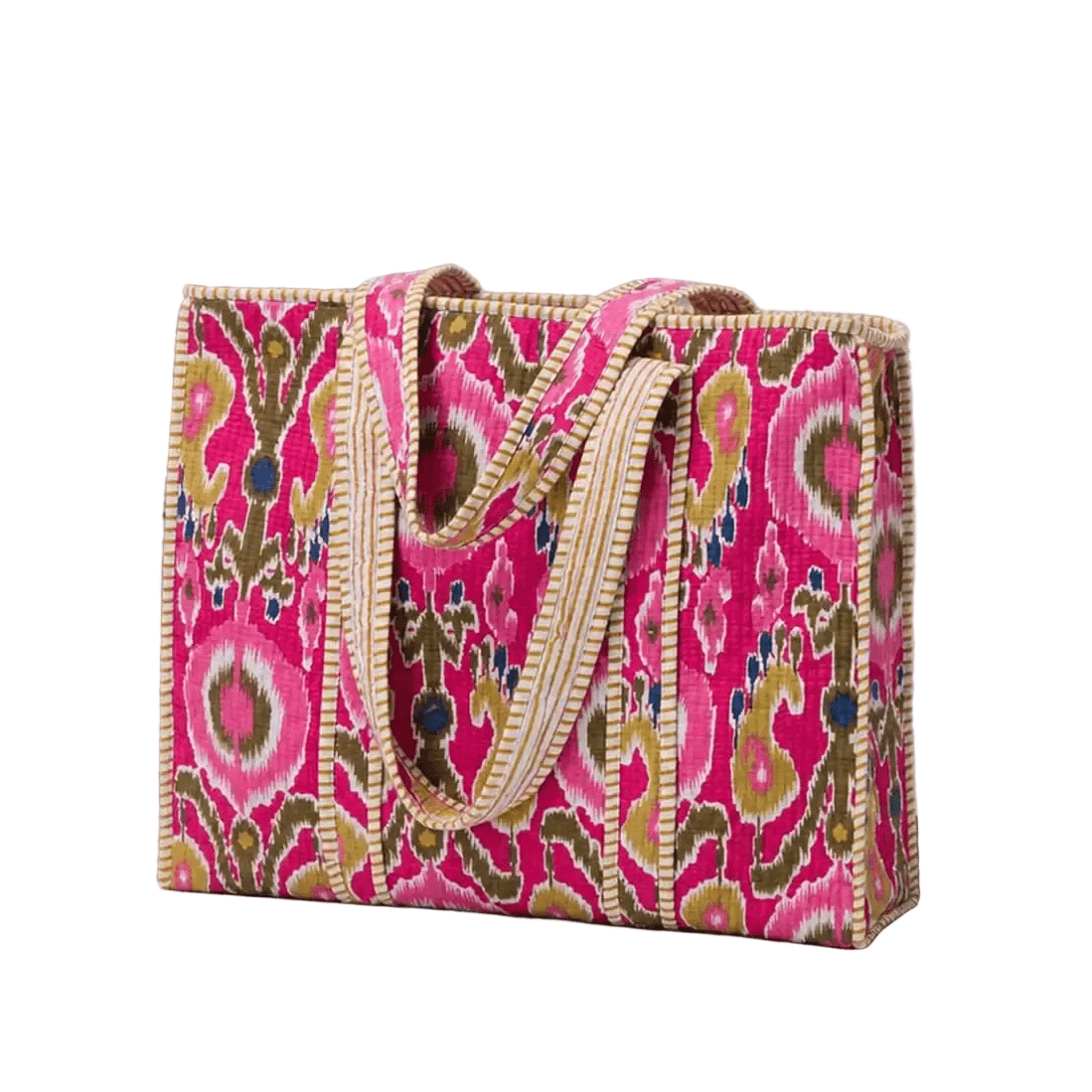Quilted Block Print Cotton Travel Tote Tote Serrv International Pink Paisley Ikat 