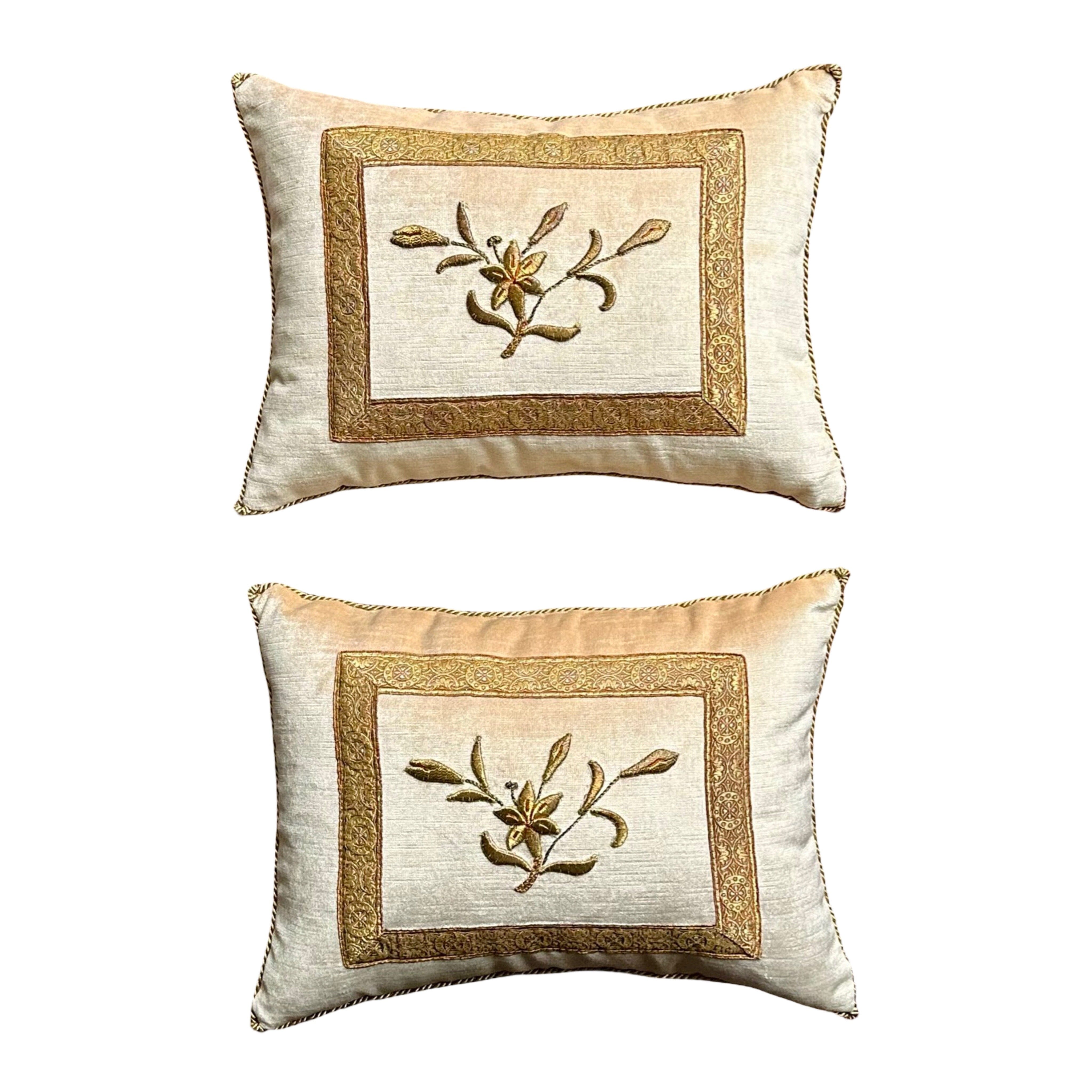 RESERVED: Antique Ottoman Empire Raised Gold Embroidery (#E050525A&B | 11 x 15") New Pillows B. Viz Design 