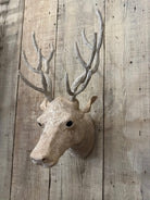 Scandinavian Wall Mount Stag Head - White Embroidered Holiday Decor Homart 