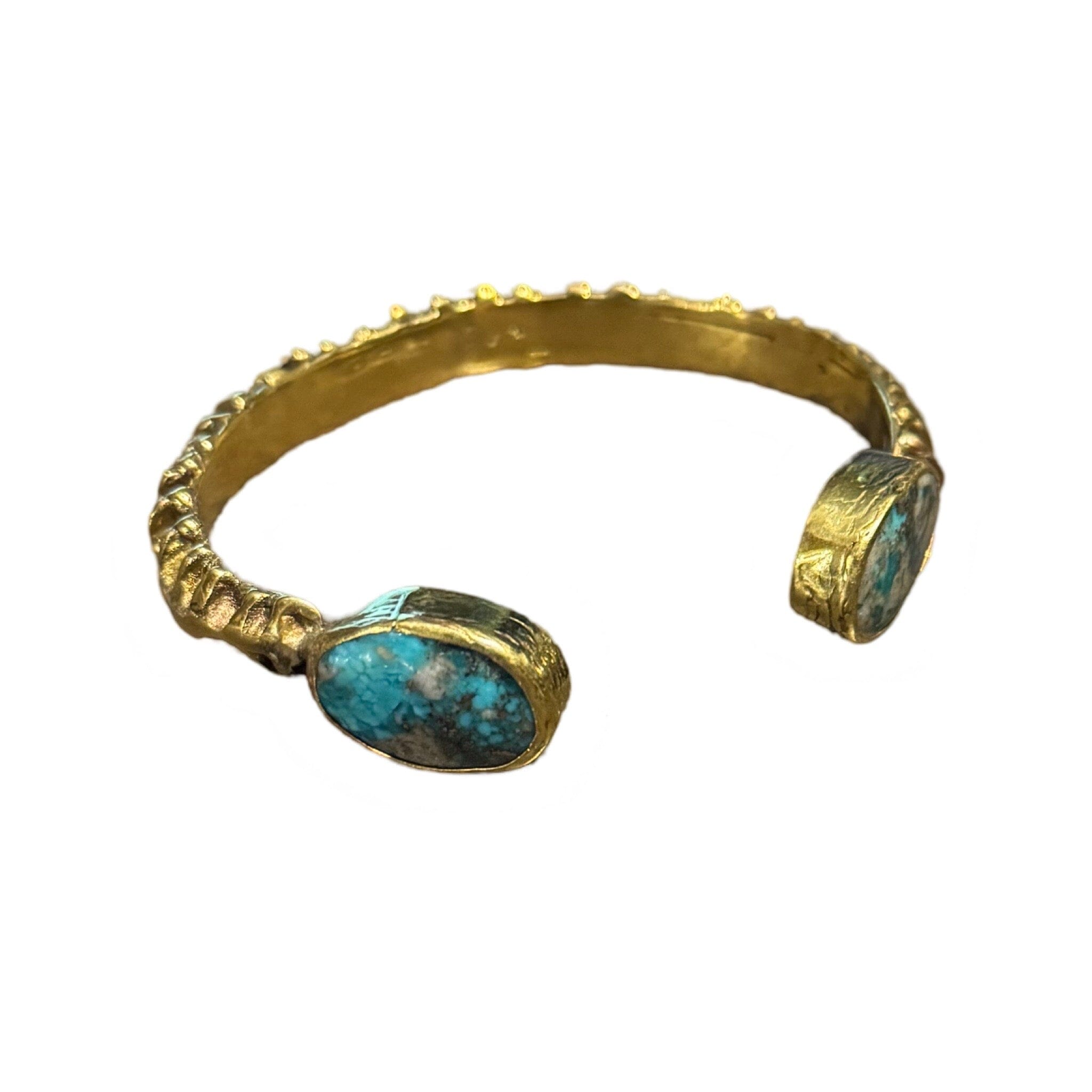 Sculptural Brass Relief Cuff Bracelet Eyup Gunduz Spine and Blue Stone Cuff 