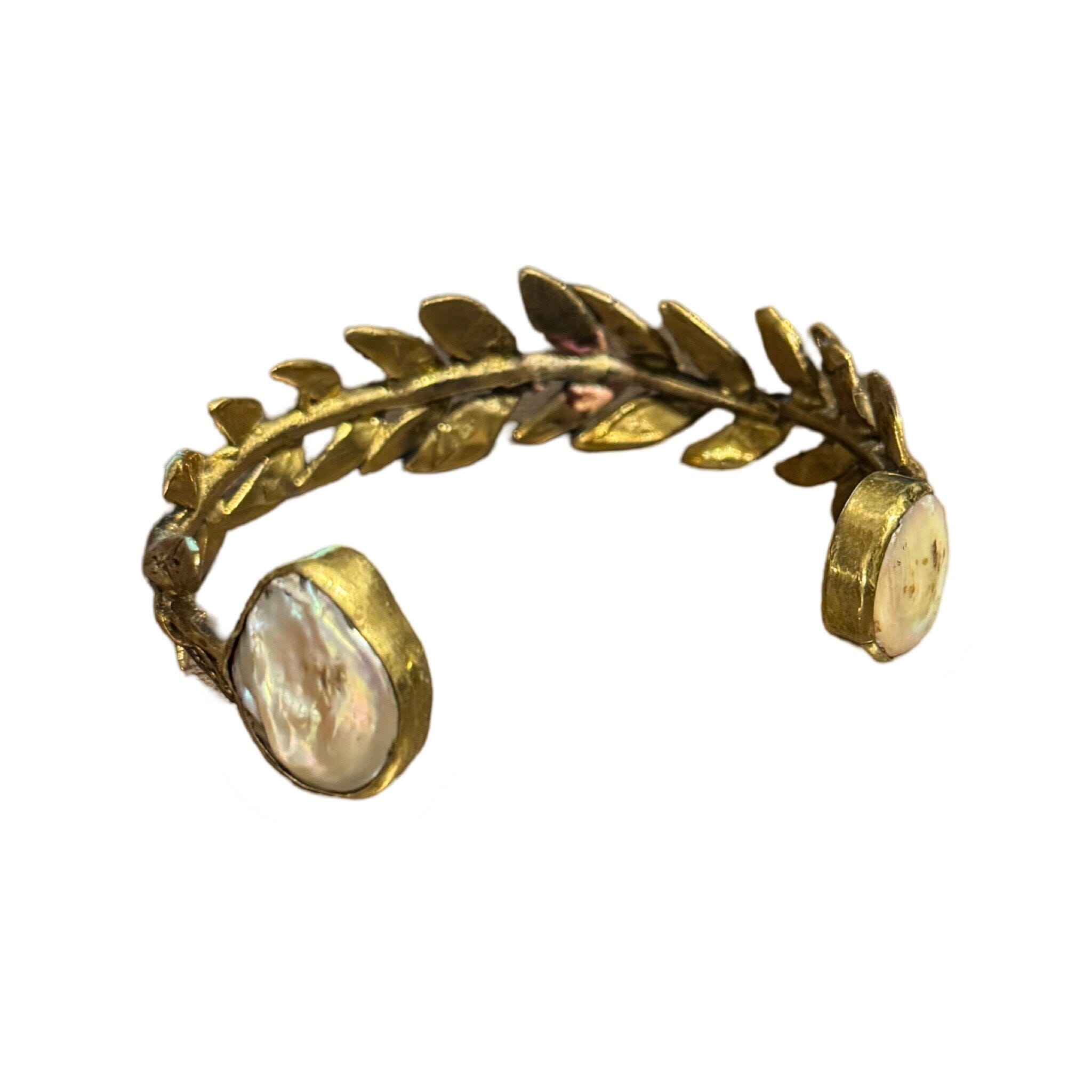 Sculptural Brass Relief Cuff Bracelet Eyup Gunduz Vine and Pearl Relief Cuff 