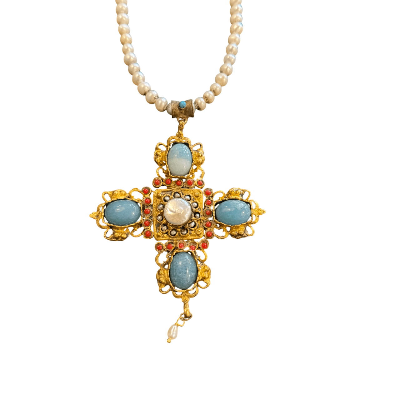 Seed Pearl Necklace with a Vintage-Inspired Cross Pendant Necklace Eyup Gunduz 