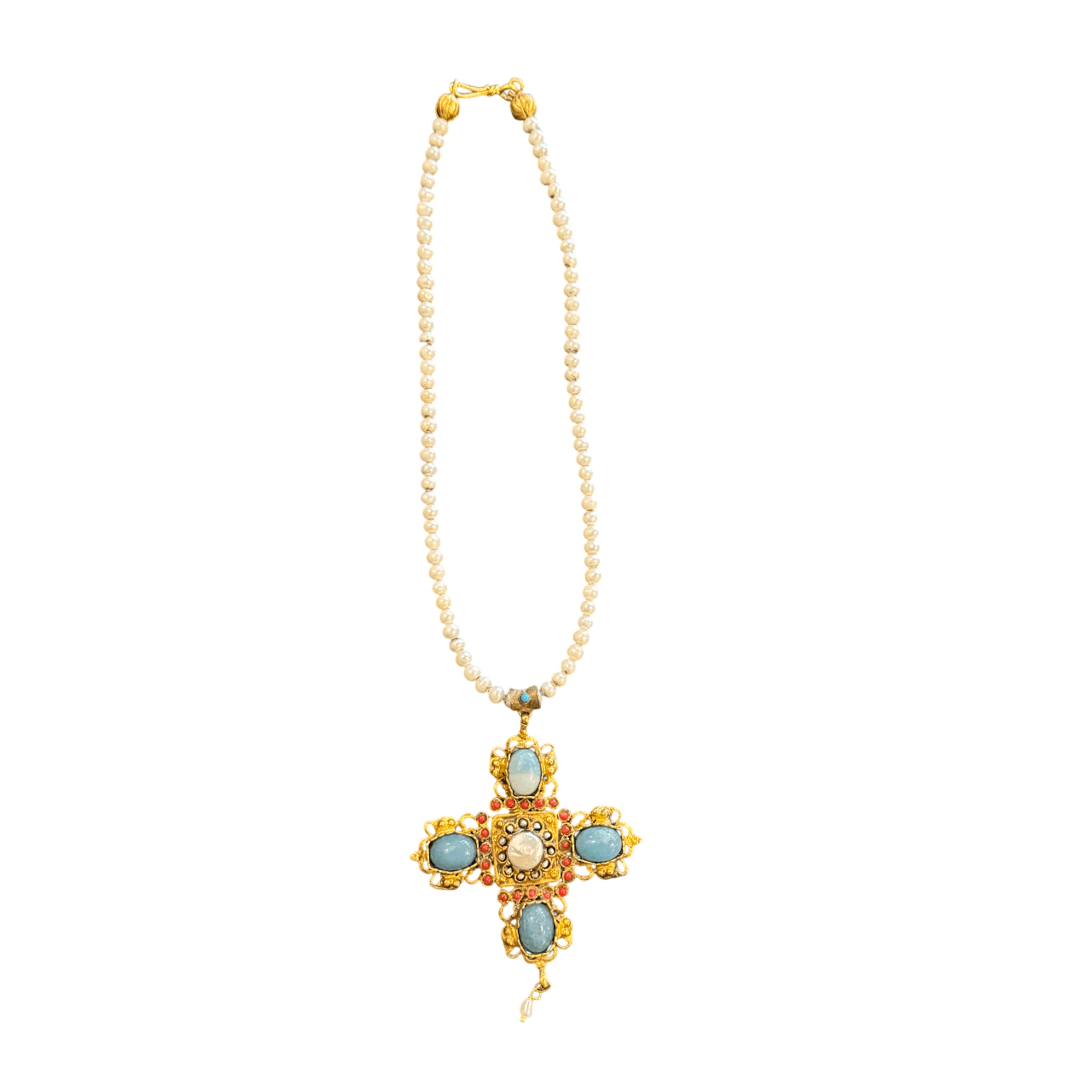 Seed Pearl Necklace with a Vintage-Inspired Cross Pendant Necklace Eyup Gunduz 