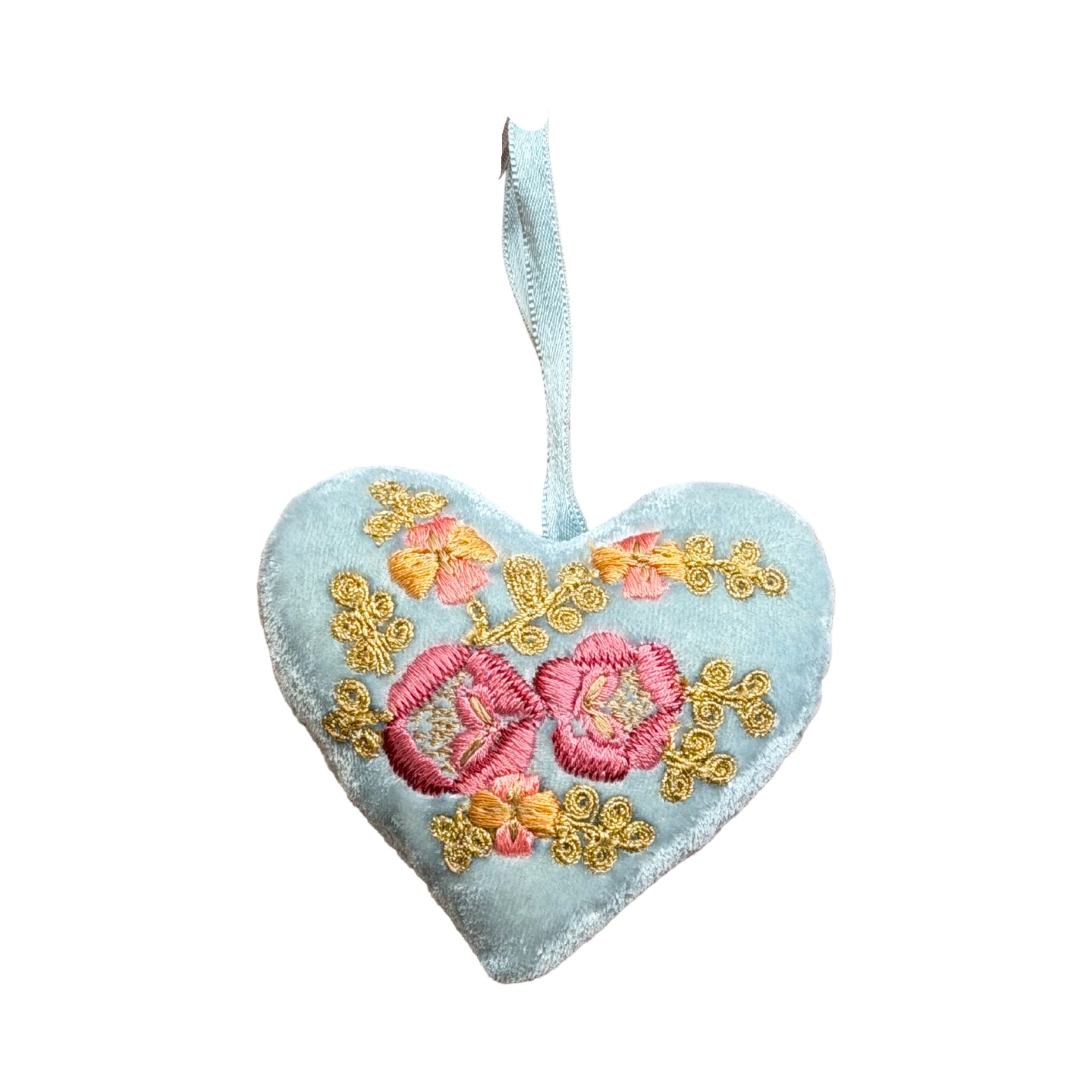 Silk Velvet Hand Embroidered Heart Ornaments Ornament Anke Drechsel BB 