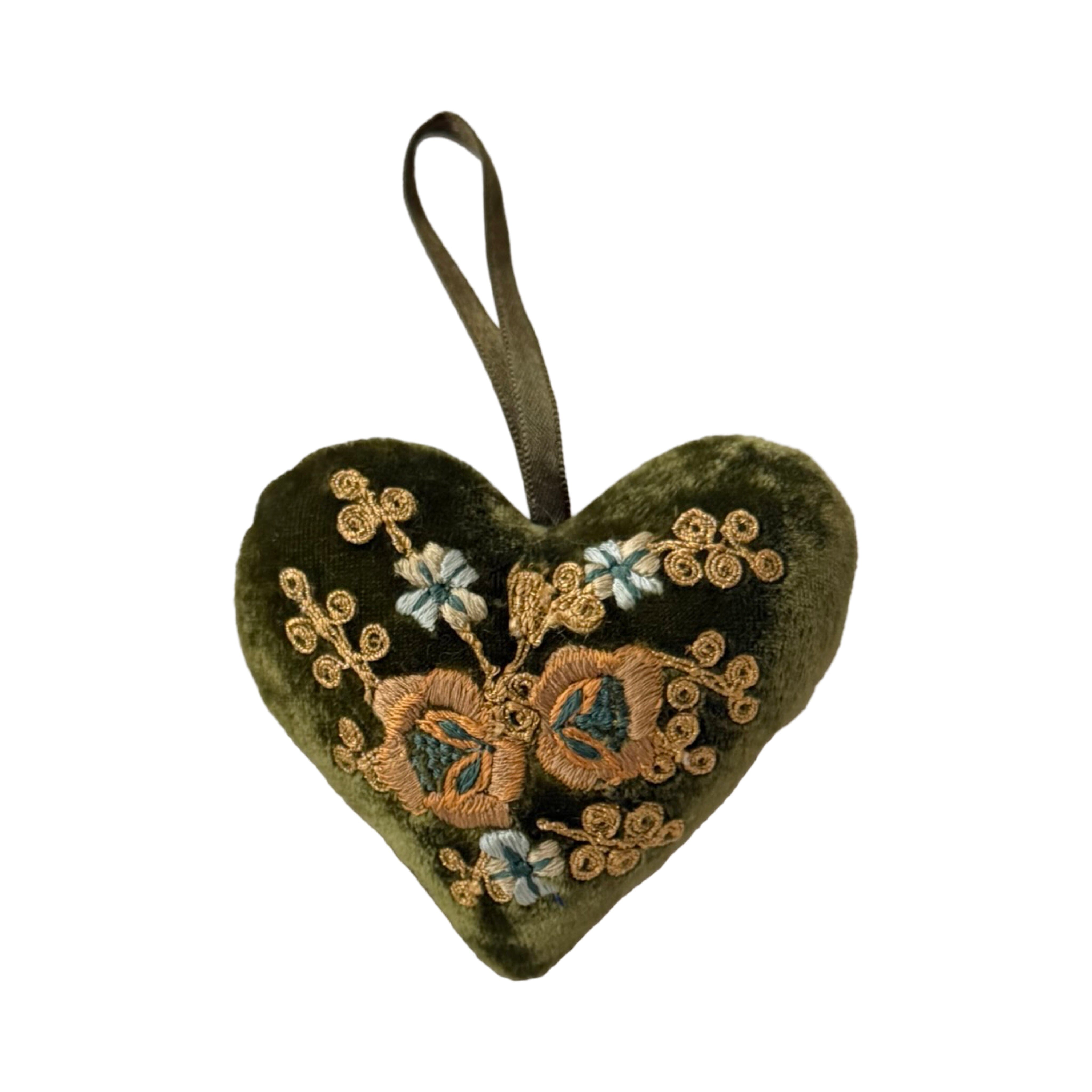 Silk Velvet Hand Embroidered Heart Ornaments Ornament Anke Drechsel CC 