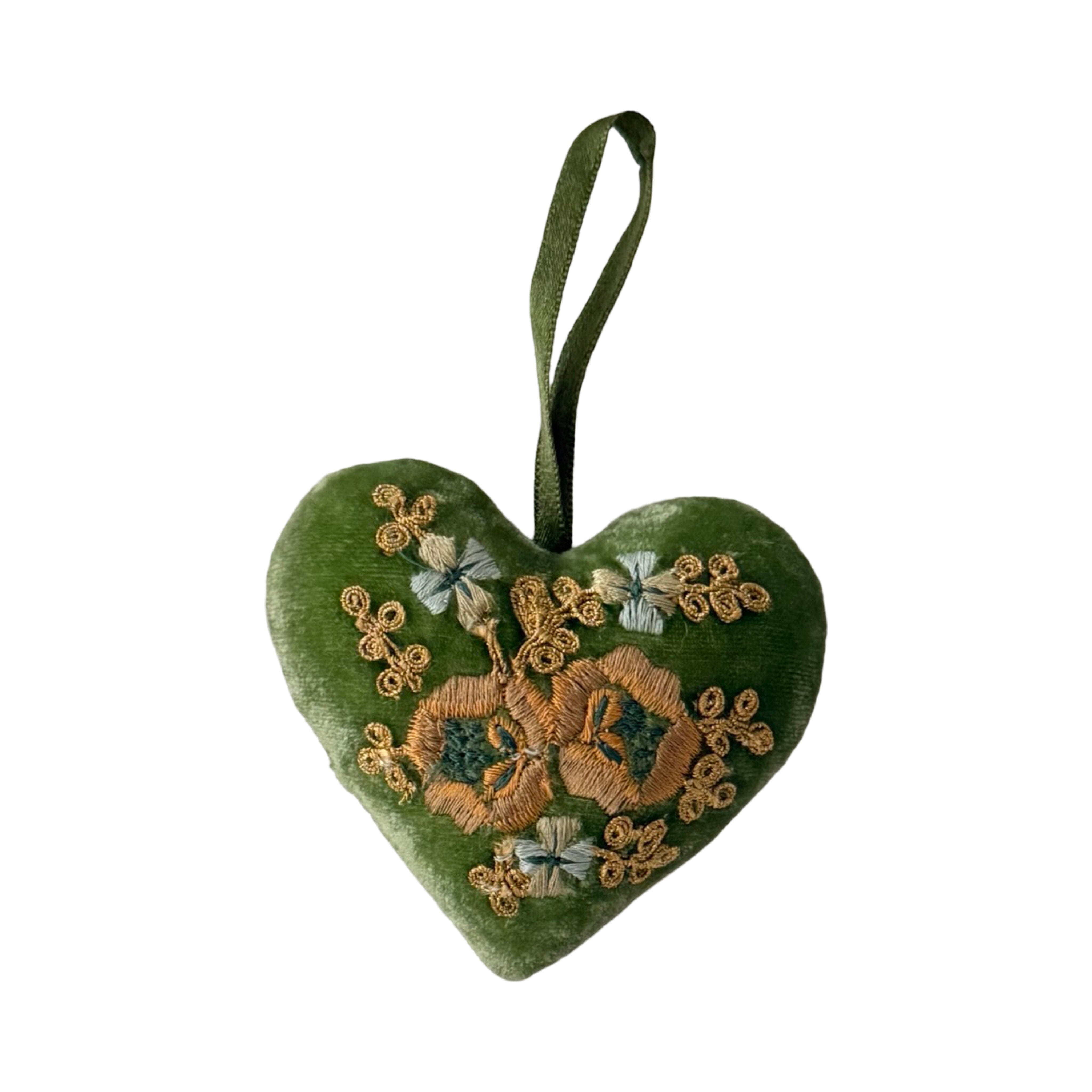 Silk Velvet Hand Embroidered Heart Ornaments Ornament Anke Drechsel FF 