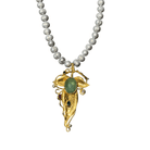 Silver Freshwater Pearl Necklace with Gold Leaf Jeweled Pendant Necklace Eyup Gunduz 