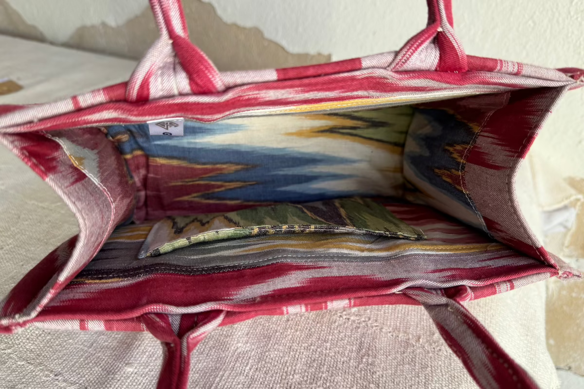 Small Square Silk Ikat Purse from Uzbekistan Tote Fergana Aziz 