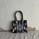 Small Square Silk Ikat Purse from Uzbekistan Tote Fergana Aziz Black and Off White 