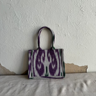 Small Square Silk Ikat Purse from Uzbekistan Tote Fergana Aziz Purple with Green 
