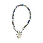 Sterling Silver and Hand Painted Beaded Bracelet with Elephant Charm Bracelet Baanpueng Handmade Shop Blue 