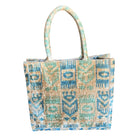 Teal and Cream Silk Velvet Ikat Tote (#1023 | 14 x 4 x 13") Tote Fergana Aziz 