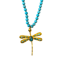 Turquoise Beaded Necklace with Gold and Turquoise Dragonfly Pendant Necklace Eyup Gunduz 