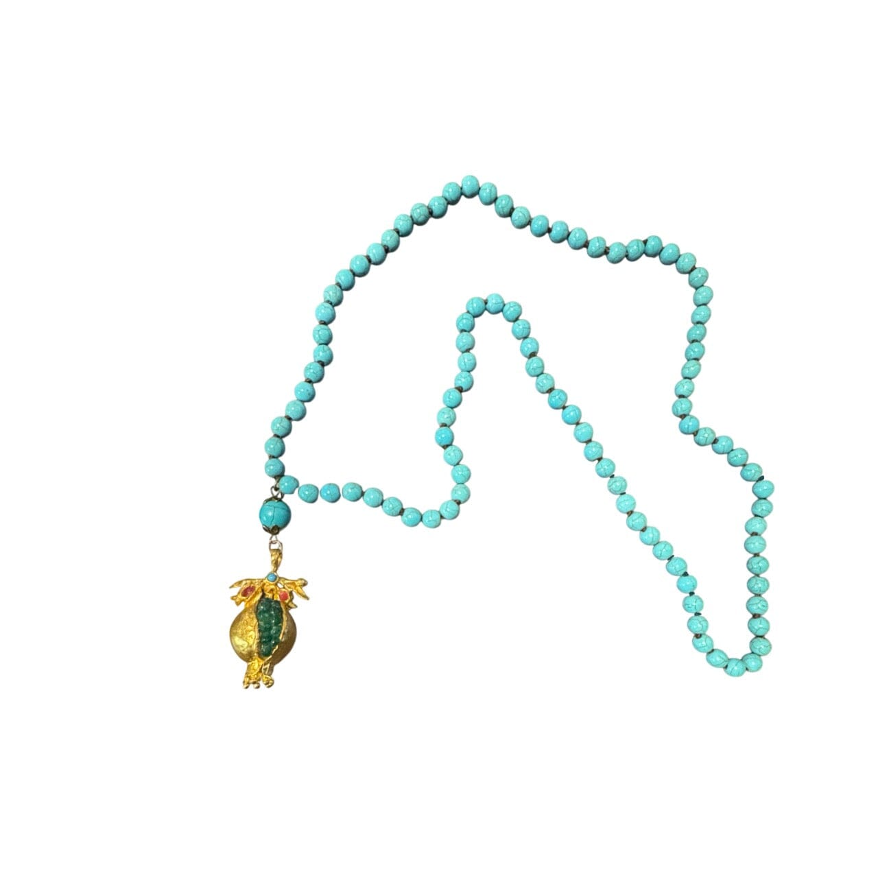 Turquoise Beaded Necklace with Green Seed Pomegranate Pendant Necklace Eyup Gunduz 