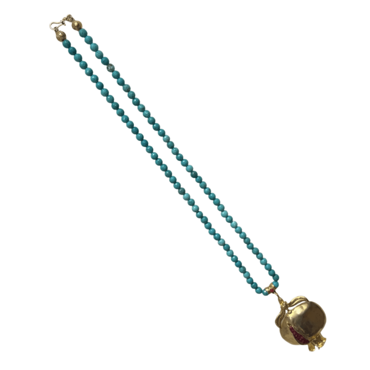 Turquoise Beaded Necklace with Large Pomegranate Pendant Necklace Eyup Gunduz 
