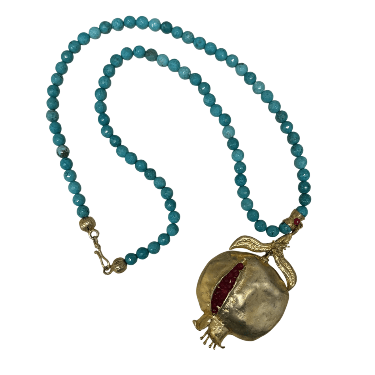 Turquoise Beaded Necklace with Large Pomegranate Pendant Necklace Eyup Gunduz 