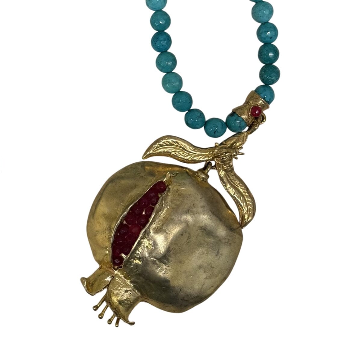 Turquoise Beaded Necklace with Large Pomegranate Pendant Necklace Eyup Gunduz 