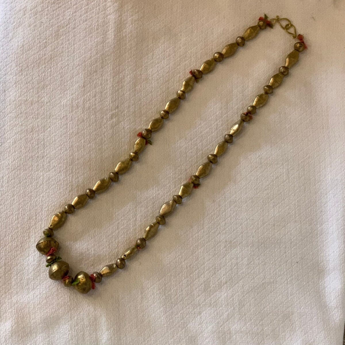 Vintage African Brass Beaded Necklace with Cloth Spacers Necklace B. Viz Design 