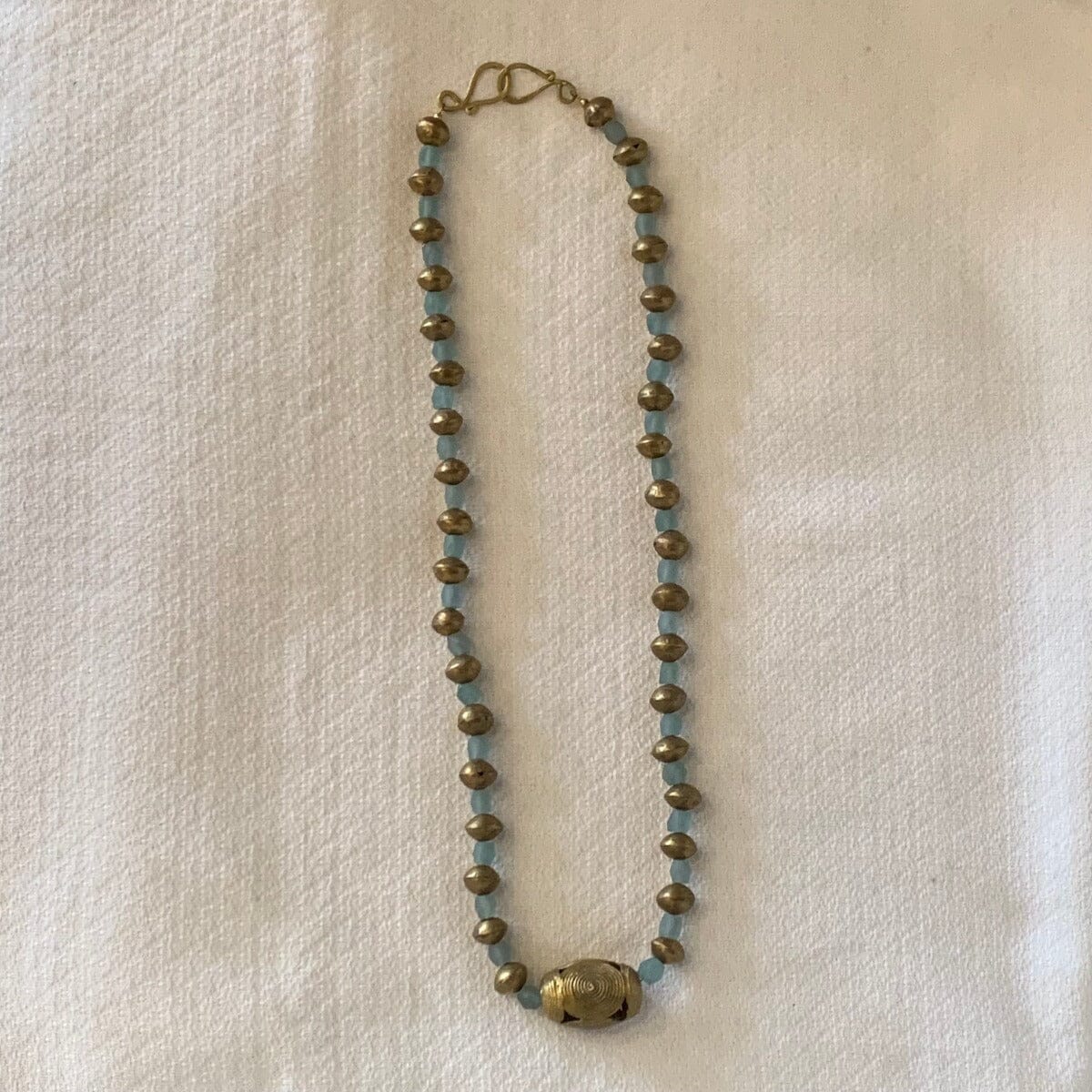 Vintage Brass and Blue Stone Beaded Necklace Necklace B. Viz Design 