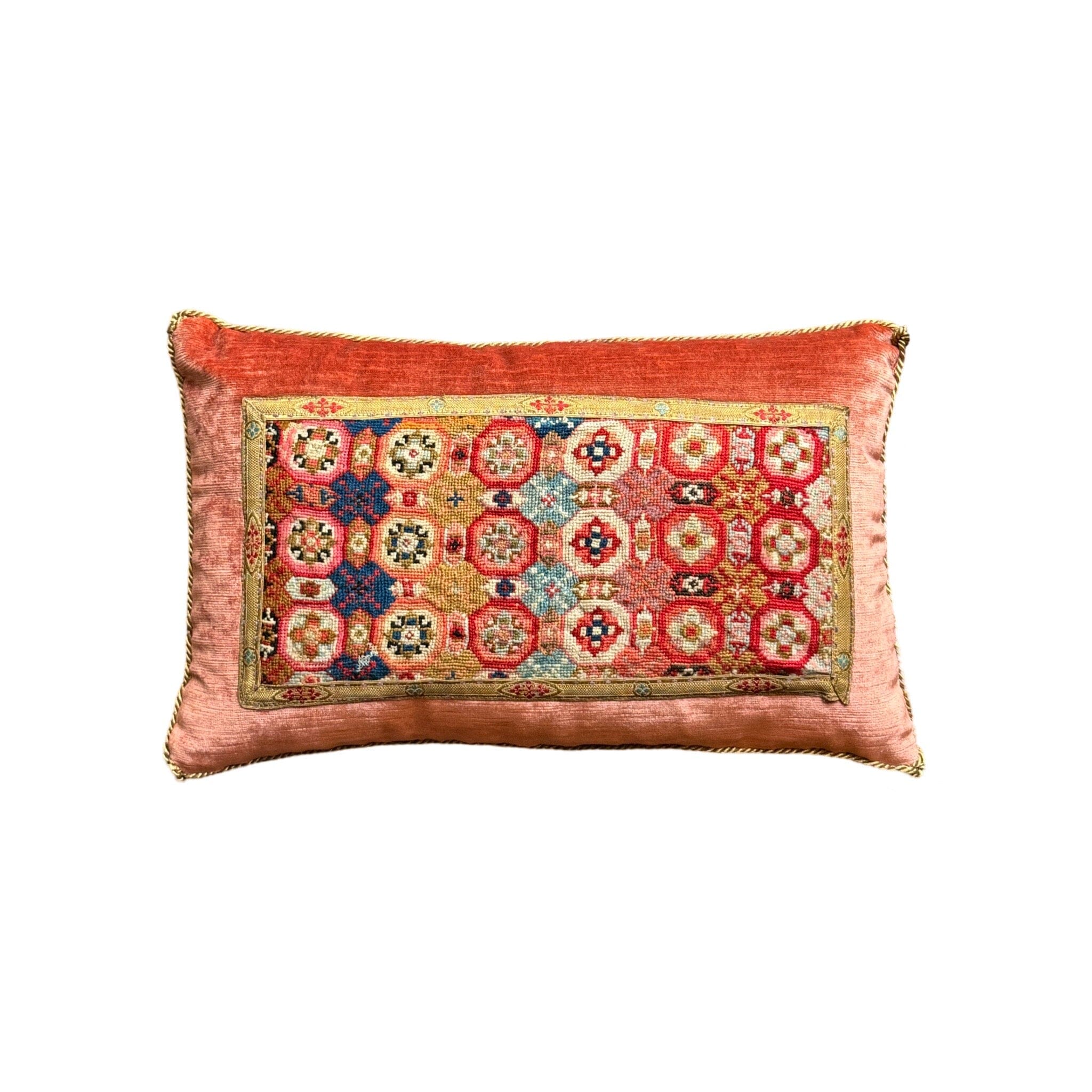 Vintage Colorful Petit Point on Coral Velvet (#M072124 | 10 1/2 x 16 1/2 ") Pillows B. Viz Design 
