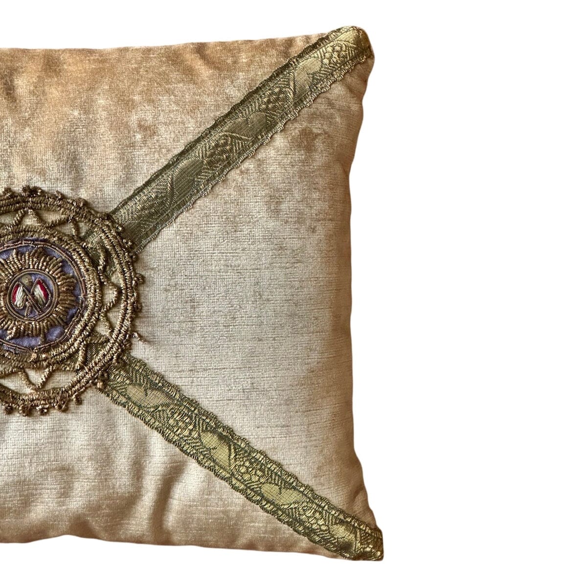 Vintage Gold Metallic and Lavender Medallion on Tawny Gold Velvet (#A060324 | 12 1/2 x 16") New Pillows B. Viz Design 