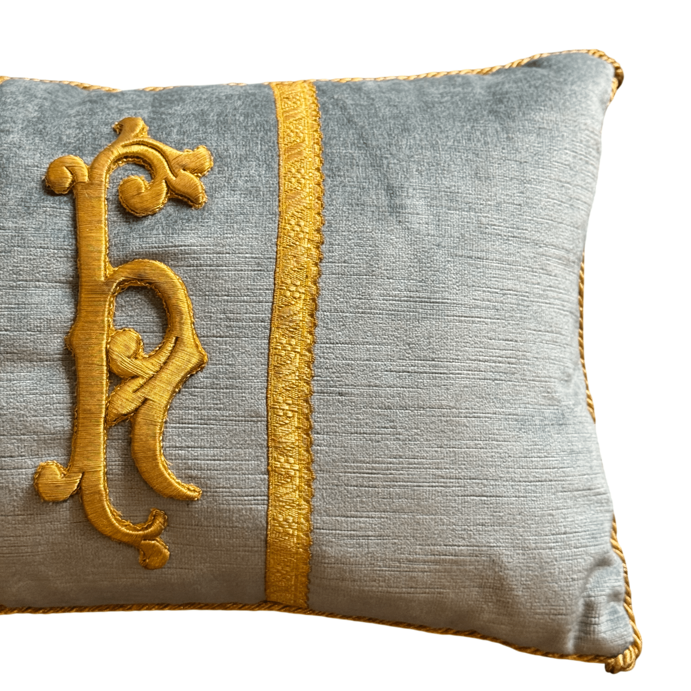 Vintage Gold Metallic Appliqué "H" Initial Pillow (#A071425 | 10 x 15") Custom Pillows B. Viz Design 