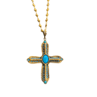 Vintage-Inspired Gold and Turquoise Cross Pendant on Gold Chain Necklace Eyup Gunduz 