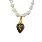 White Baroque Pearl Necklace with Large Jeweled Pendant Necklace Eyup Gunduz 