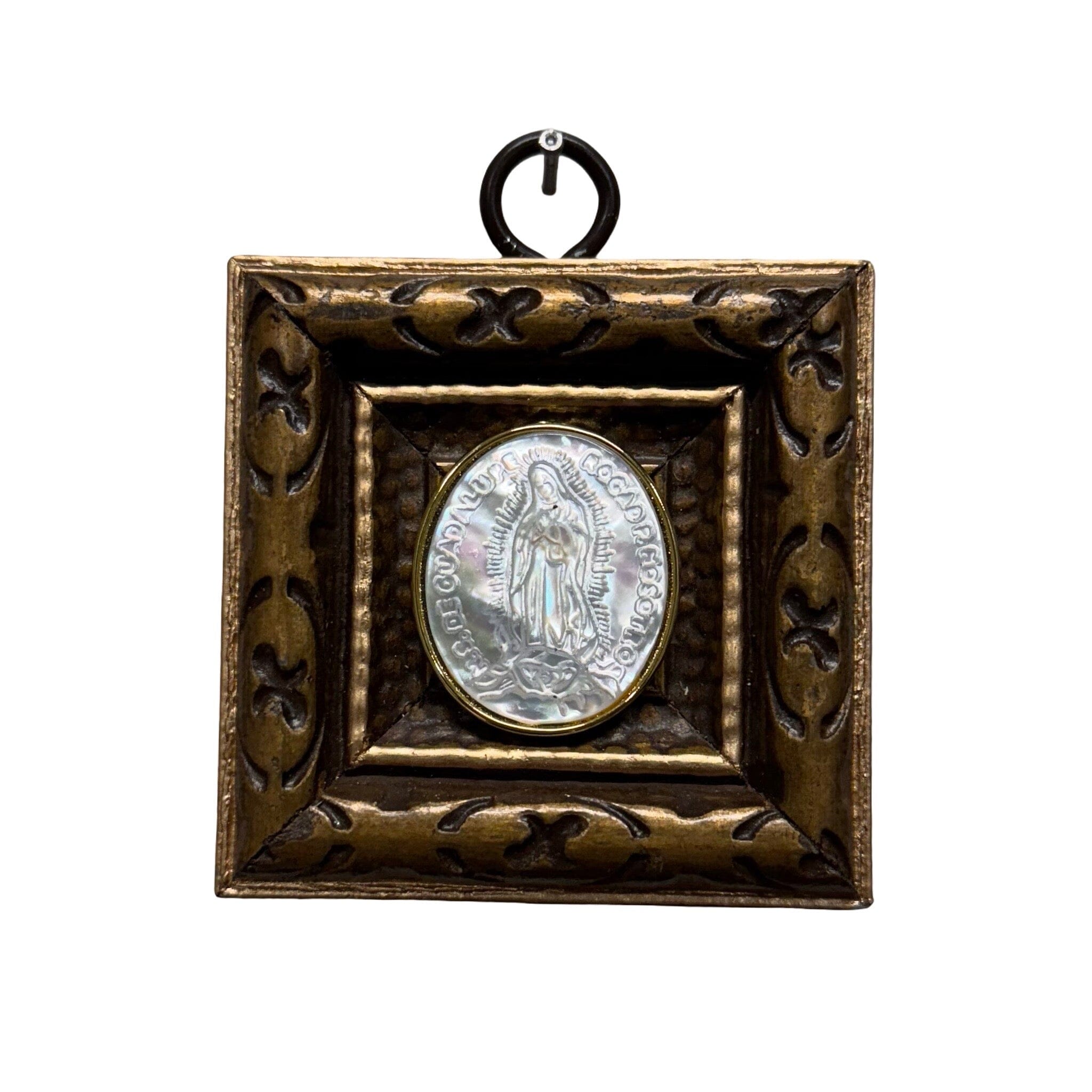 Wooden Frame with Mother of Pearl Madonna | 2 1/2 x 2 1/2 x 1/2" Objet d'Art Museum Bees 