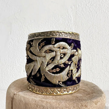 Antique Embroidery Cuff Bracelet | Purple and Gold