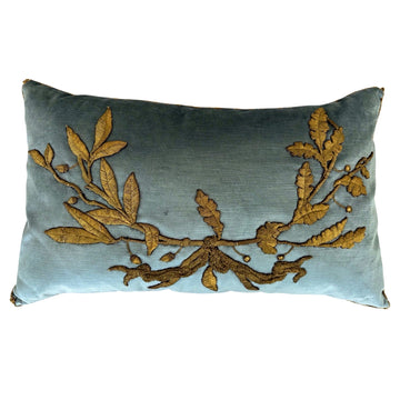 Antique European Raised Gold Metallic Crossed Oak Branch Pillow |18