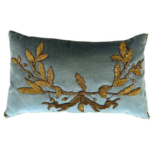 Antique European Raised Gold Metallic Crossed Oak Branch Pillow |18" x 29" E061023 New Pillows B. Viz Design 
