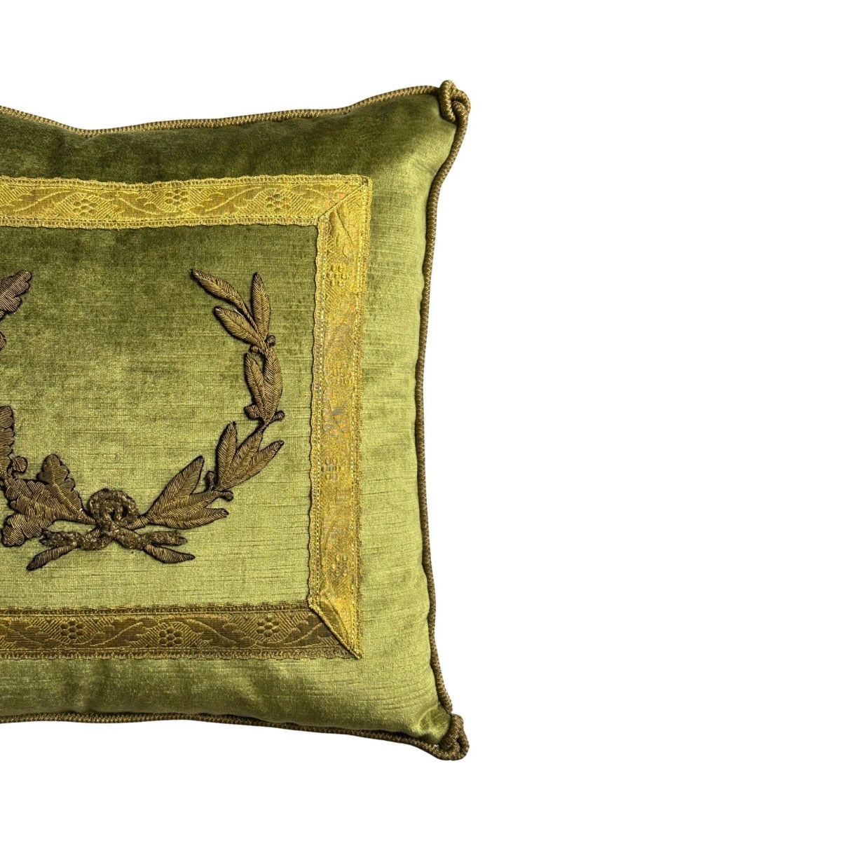 Antique European Raised Gold Metallic Embroidery Pillow (#E060423 | 16x16") New Pillows B. Viz Design 