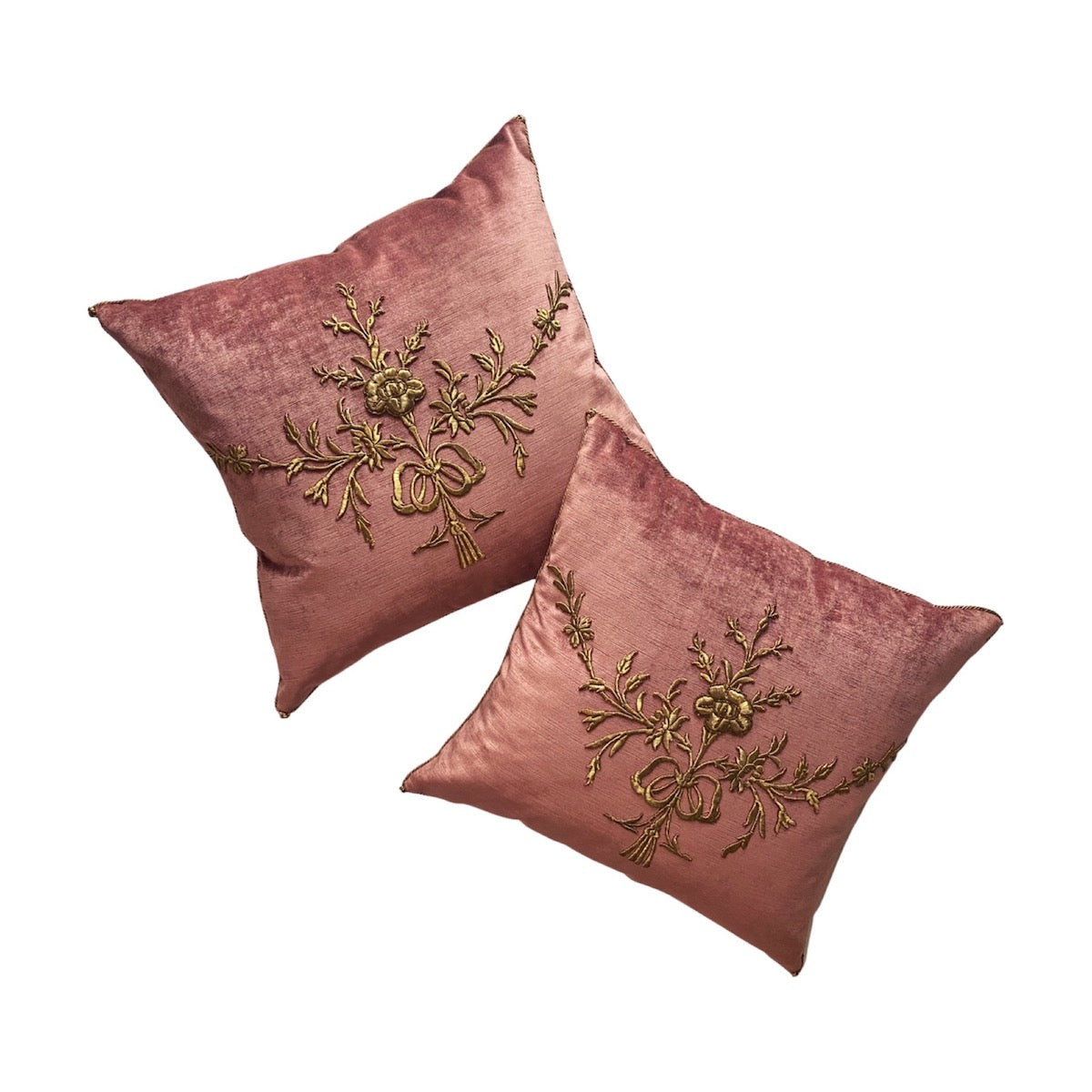 Antique Ottoman Empire Raised Gold Metallic Embroidery (#E050322A&B | 20 x 21 1/2") Pillow Pair B. Viz Design 