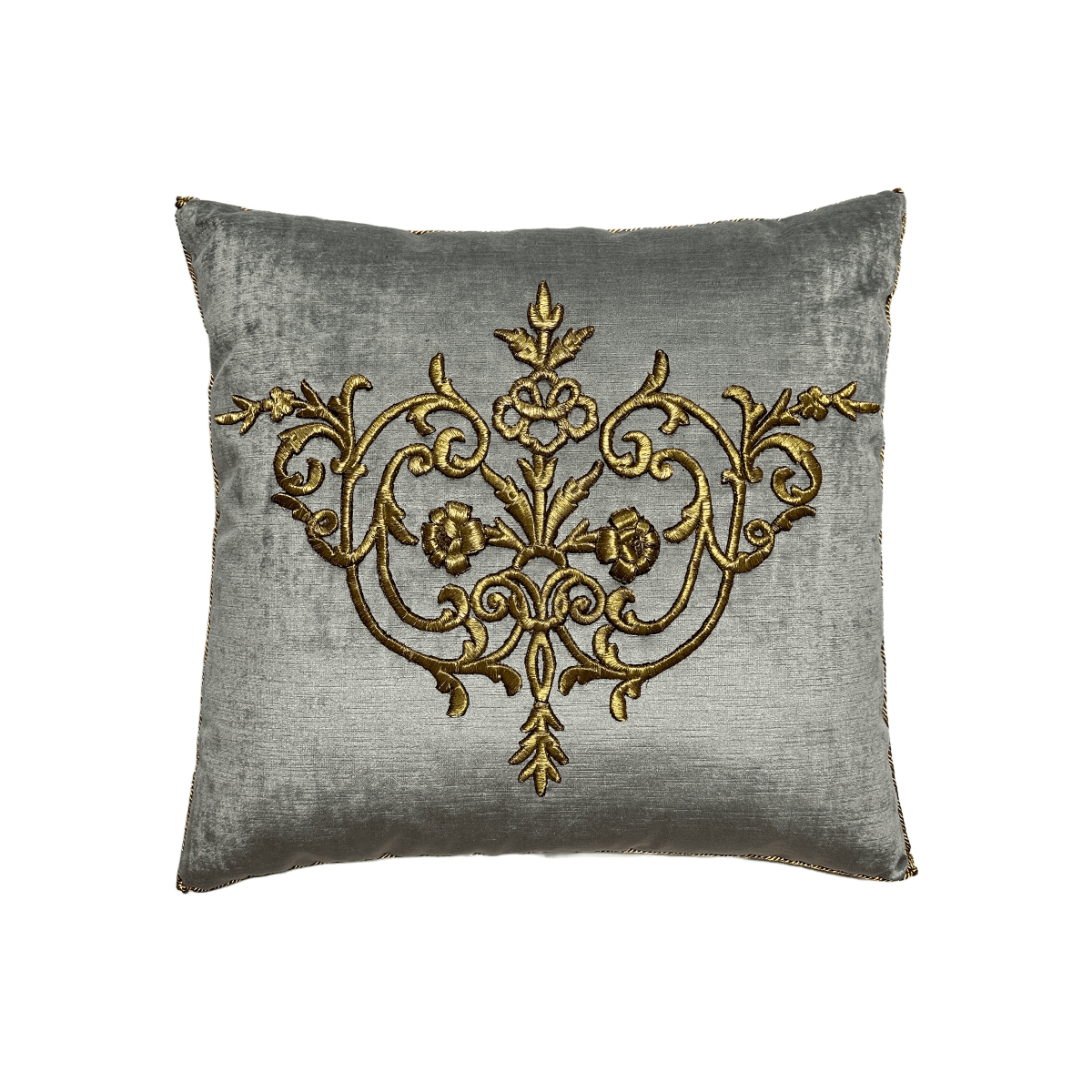 Antique Ottoman Empire Raised Gold Metallic Embroidery (#E091122A&B | 21 x 22") Pillow B. Viz Design 