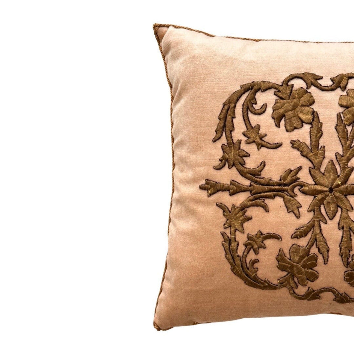 Antique Ottoman Empire Raised Gold Metallic Embroidery (#E112822| 17 1/2 x 18 1/2") New Pillows B. Viz Design 