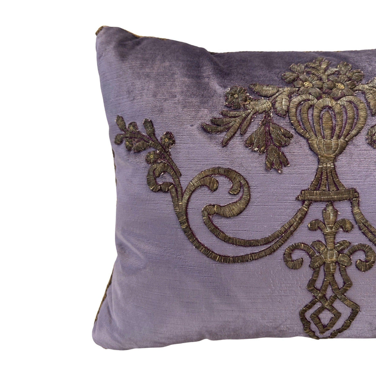 Antique Ottoman Empire Raised Gold Metallic Embroidery Pillow (#E061523A&B | 19 1/2x15